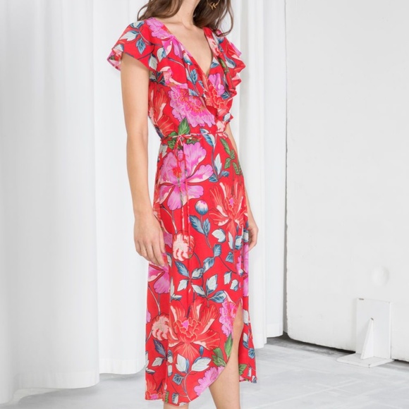 ruffle midi wrap dress